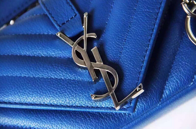 Spring 2016 Saint Laurent Bags Cheap Sale-Saint Laurent Mini Classic Monogram College Bag in Blue Matelasse Leather - Click Image to Close