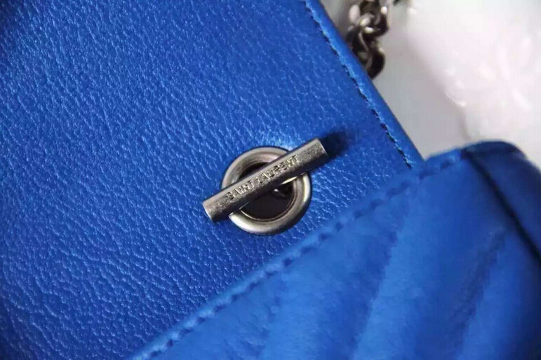 Spring 2016 Saint Laurent Bags Cheap Sale-Saint Laurent Mini Classic Monogram College Bag in Blue Matelasse Leather - Click Image to Close