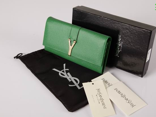 2012 Cheap Yves Saint Laurent Y Clutch in Green Leather,YSL Bags