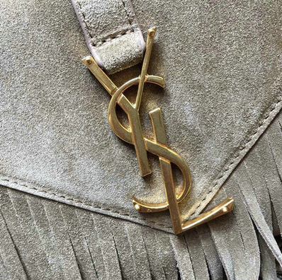 2015 New Saint Laurent Bag Cheap Sale- Saint Laurent Classic small Monogram Fringed Satchel in Grey Suede Leather - Click Image to Close