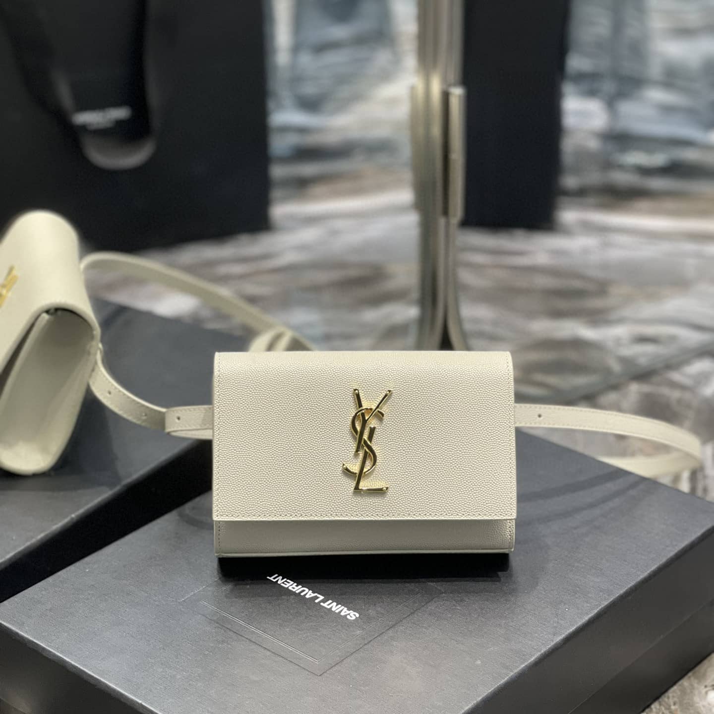 2021 Cheap Saint Laurent kate belt bag in smooth leather white
