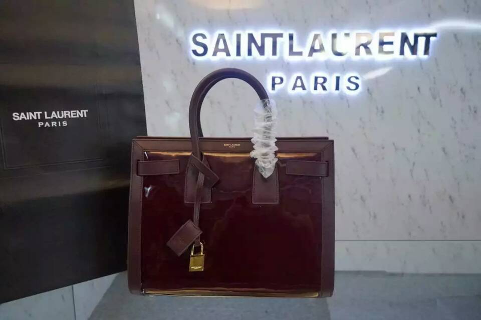 F/W 2015 New Saint Laurent Bag Cheap Sale-Saint Laurent Large SAC DE JOUR Bag in Burgundy Patent Leather