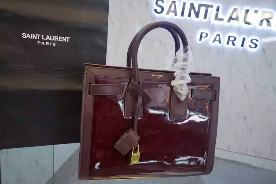 F/W 2015 New Saint Laurent Bag Cheap Sale-Saint Laurent Large SAC DE JOUR Bag in Burgundy Patent Leather - Click Image to Close