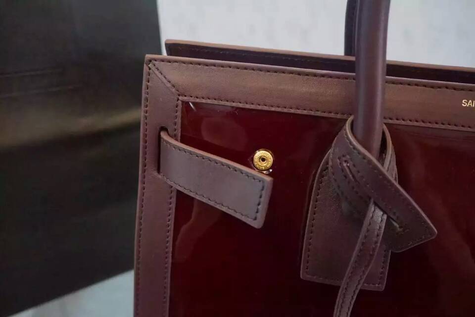 F/W 2015 New Saint Laurent Bag Cheap Sale-Saint Laurent Large SAC DE JOUR Bag in Burgundy Patent Leather - Click Image to Close