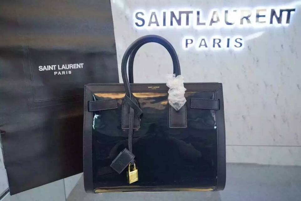 F/W 2015 New Saint Laurent Bag Cheap Sale-Saint Laurent Large SAC DE JOUR Bag in Dark Blue Patent Leather