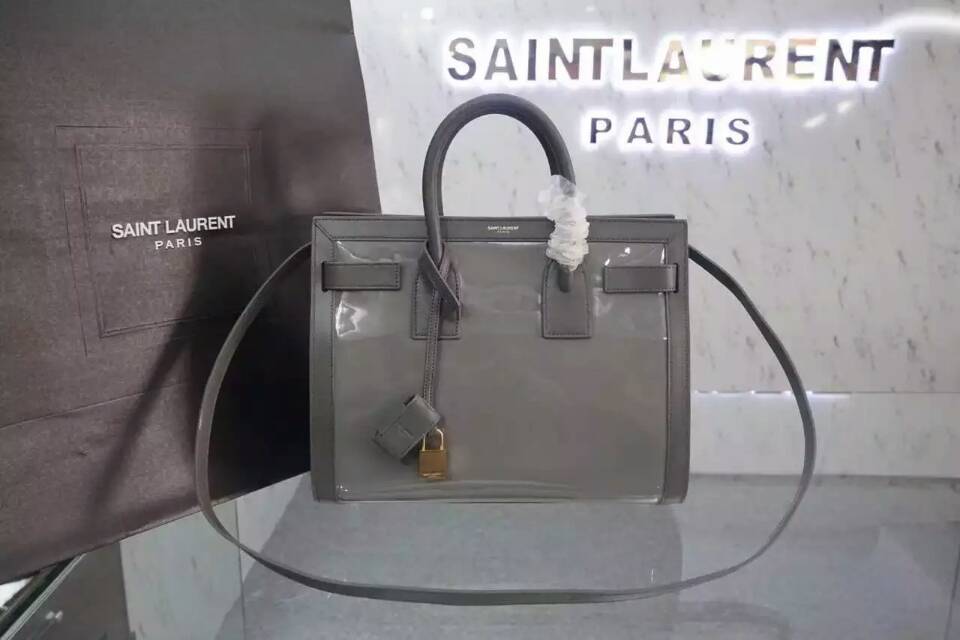 F/W 2015 New Saint Laurent Bag Cheap Sale-Saint Laurent Large SAC DE JOUR Bag in Grey Patent Leather