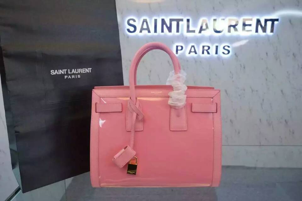 F/W 2015 New Saint Laurent Bag Cheap Sale-Saint Laurent Large SAC DE JOUR Bag in Pink Patent Leather