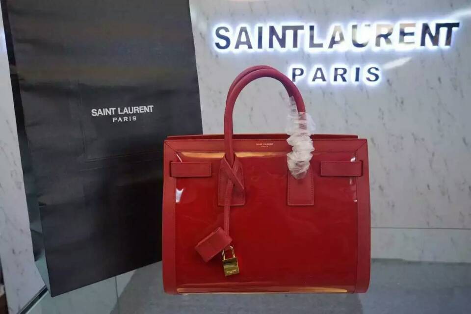 F/W 2015 New Saint Laurent Bag Cheap Sale-Saint Laurent Large SAC DE JOUR Bag in Red Patent Leather