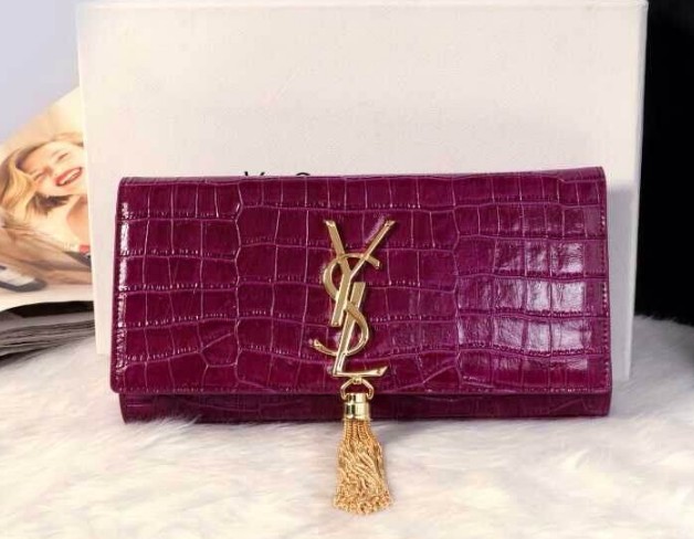 12014 Cheap Ysl clutch crocdile in purple,ysl wallet sale