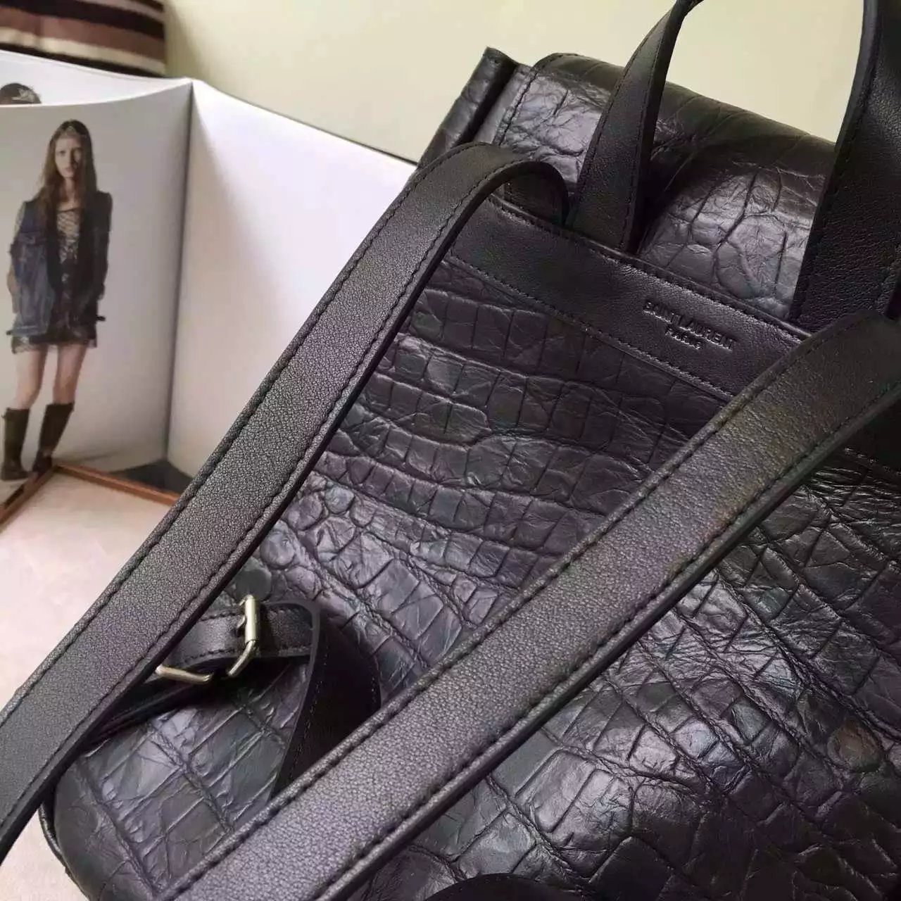 2016 New Saint Laurent Bag Cheap Sale-Saint Laurent Large Shopping Tote Bag in Black Crocodile Embossed Leather - Click Image to Close