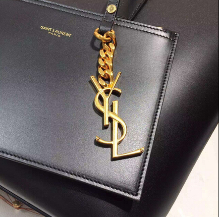 2015 New Saint Laurent Bag Cheap Sale-Saint Laurent Classic Monogram Shopping Bag in Black Smooth Calfskin with Black Lining - Click Image to Close