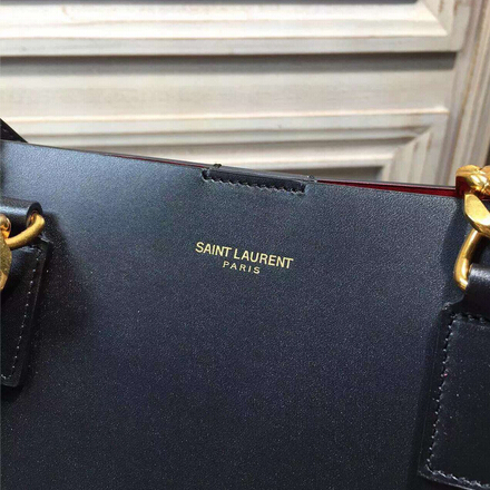 2015 New Saint Laurent Bag Cheap Sale-Saint Laurent Classic Monogram Shopping Bag in Black Smooth Calfskin with Red Lining - Click Image to Close