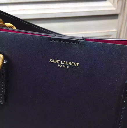 2015 New Saint Laurent Bag Cheap Sale-Saint Laurent Classic Monogram Shopping Bag in Black Smooth Calfskin with Rose Lining - Click Image to Close