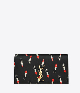 2015 New Saint Laurent Bag Cheap Sale-Saint Laurent Classic Monogram Clutch in Black,Red and White Lipstick Printed Leather