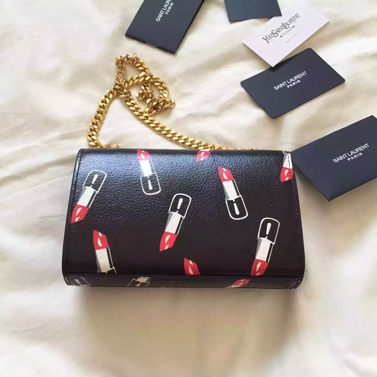 2015 New Saint Laurent Bag Cheap Sale-Saint Laurent Classic Monogram Satchel in Black,Red and White Lipstick Printed Leather - Click Image to Close
