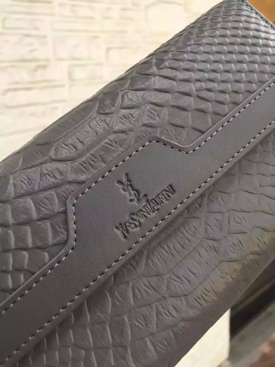2016 Saint Laurent Bags Cheap Sale-Saint Laurent Classic Monogram Clutch in Dark Grey Python Embossed Calfskin Leather - Click Image to Close