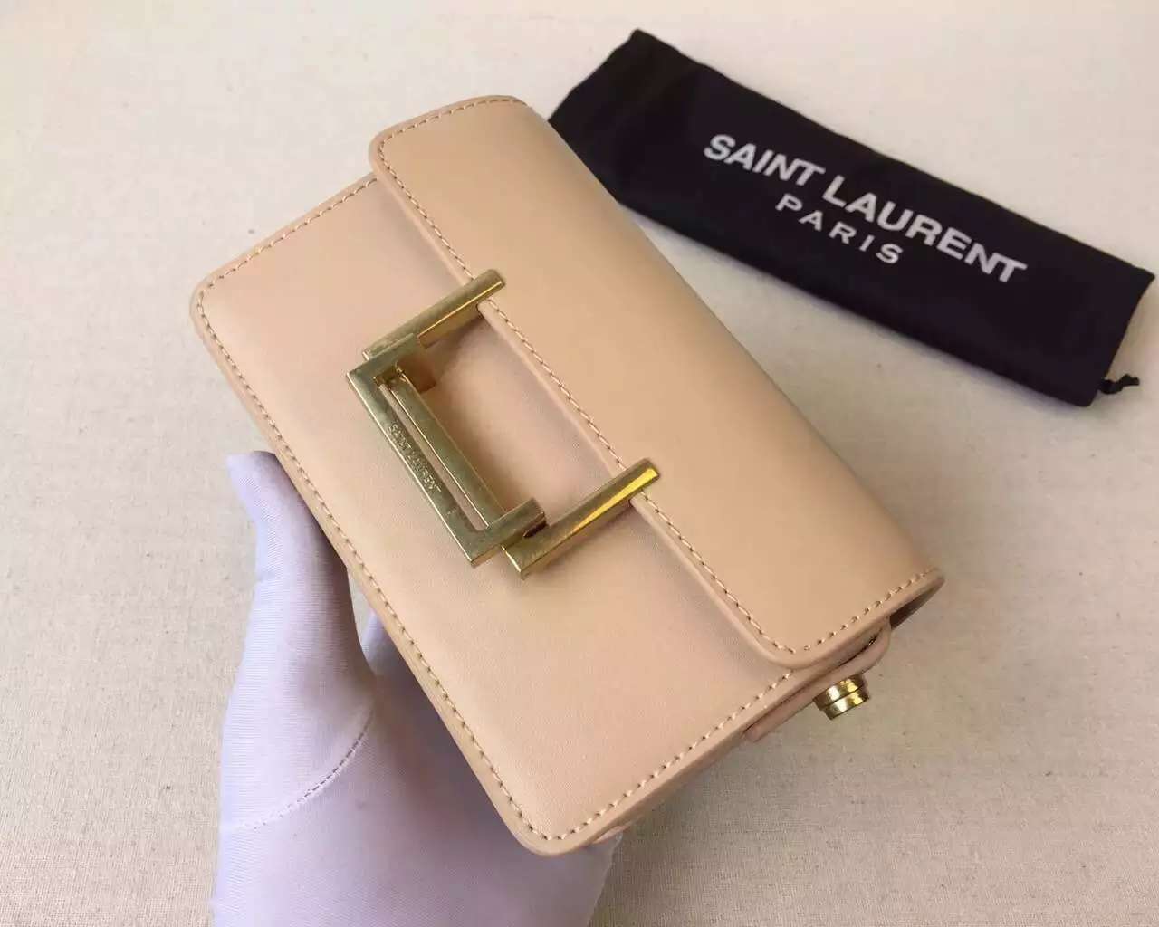 2015 Cheap YSL Out-Sale with Free Shipping-Saint Laurent Classic Small Lulu Leather Bag in Apricot Calfskin Leather - Click Image to Close