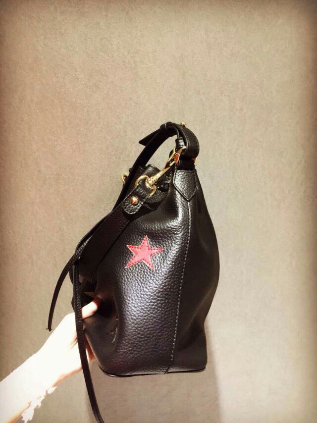 YSL 2015 Fashion Show Collection Outlet_Saint Laurent PATCHWORK EMMANUELLE BUCKET BAG in Black Grain Leather - Click Image to Close