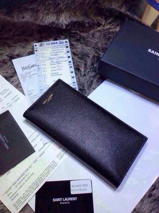 2015 New YSL Bag Sale Online- Saint Laurent Vertical Folded Wallet in Black Grain Calfskin Leather