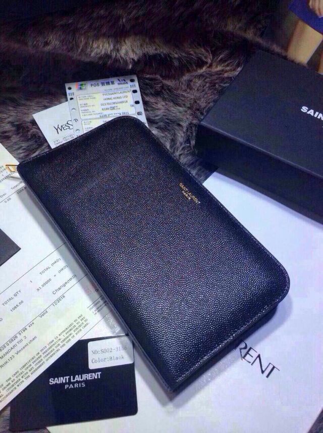 2015 New YSL Bag Sale Online- Saint Laurent Zip Around Wallet in Black Grain Calfskin Leather