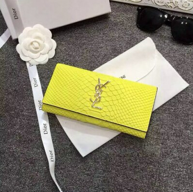 2015 New Saint Laurent Bag Cheap Sale- Saint Laurent YSL Snake Leather Wallet in Yellow
