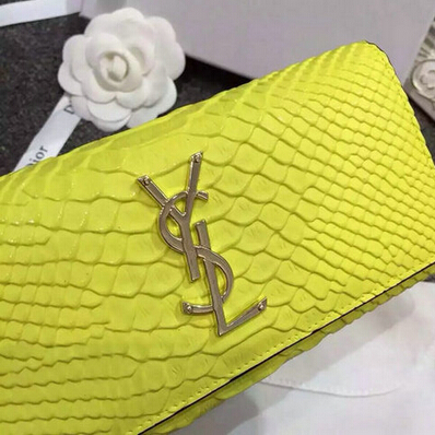 2015 New Saint Laurent Bag Cheap Sale- Saint Laurent YSL Snake Leather Wallet in Yellow - Click Image to Close