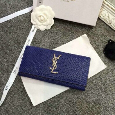 2015 New Saint Laurent Bag Cheap Sale- Saint Laurent YSL Snake Leather Wallet in Blue