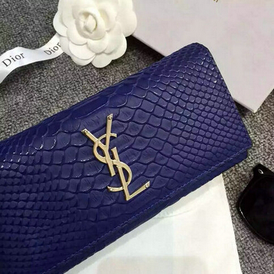 2015 New Saint Laurent Bag Cheap Sale- Saint Laurent YSL Snake Leather Wallet in Blue - Click Image to Close