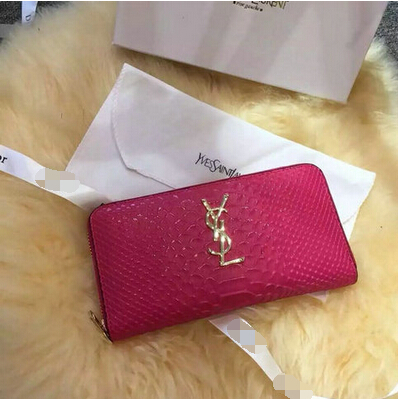 2015 New Saint Laurent Bag Cheap Sale- Saint Laurent YSL Zip Around Wallet in Rose Snake Leather - Click Image to Close