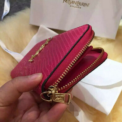 2015 New Saint Laurent Bag Cheap Sale- Saint Laurent YSL Zip Around Wallet in Rose Snake Leather - Click Image to Close