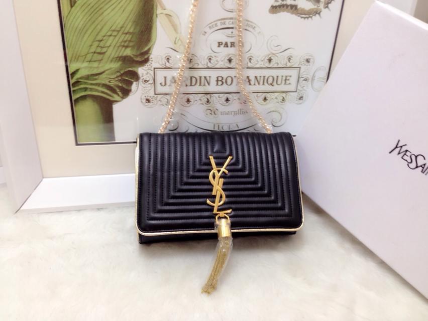 2015 New Saint Laurent Bag Cheap Sale-Classic MONOGRAM SAINT LAURENT Tassel Satchel in Black Matelasse Leather With Gold Egde
