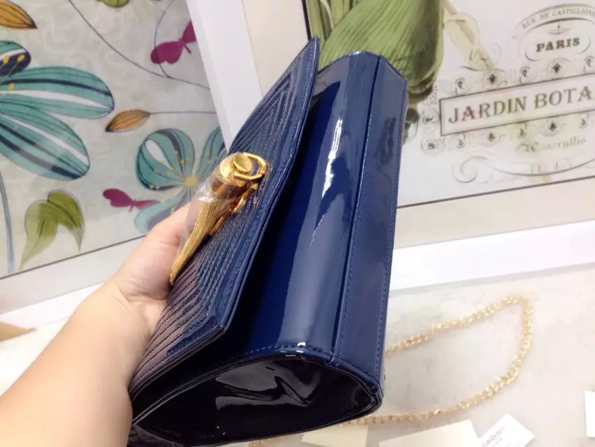 2015 New Saint Laurent Bag Cheap Sale-Classic Monogram Saint Laurent Tassel Satchel in Royal Blue Matelasse Patent Leather - Click Image to Close