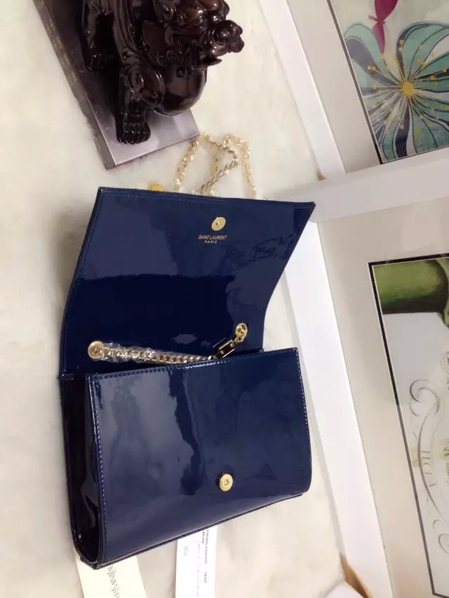 2015 New Saint Laurent Bag Cheap Sale-Classic Monogram Saint Laurent Tassel Satchel in Royal Blue Matelasse Patent Leather - Click Image to Close