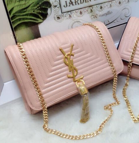 S/S 2015 Saint Laurent Bags Cheap Sale-Classic MONOGRAM SAINT LAURENT Tassel Satchel in Pink Matelasse Leather