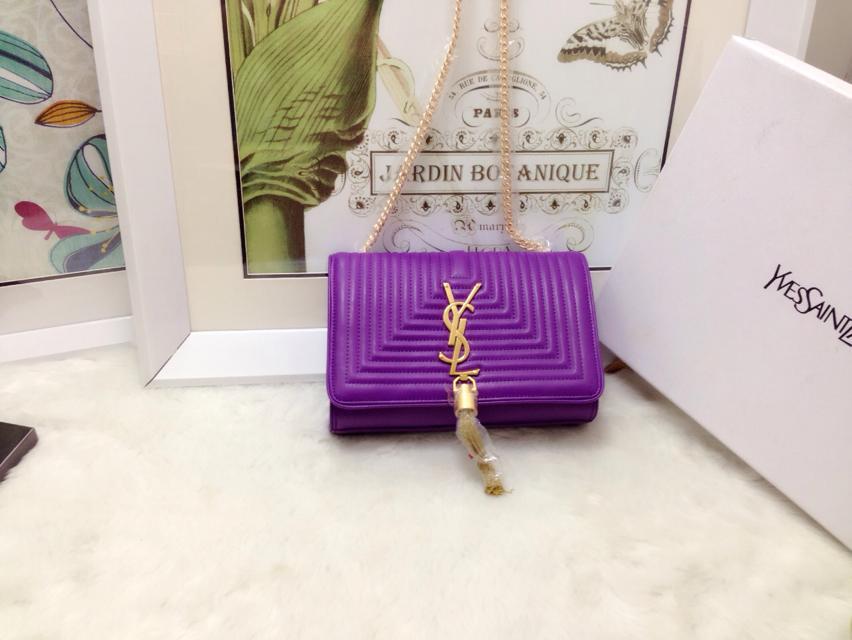 S/S 2015 Saint Laurent Bags Cheap Sale-Classic MONOGRAM SAINT LAURENT Tassel Satchel in Purple Matelasse Leather