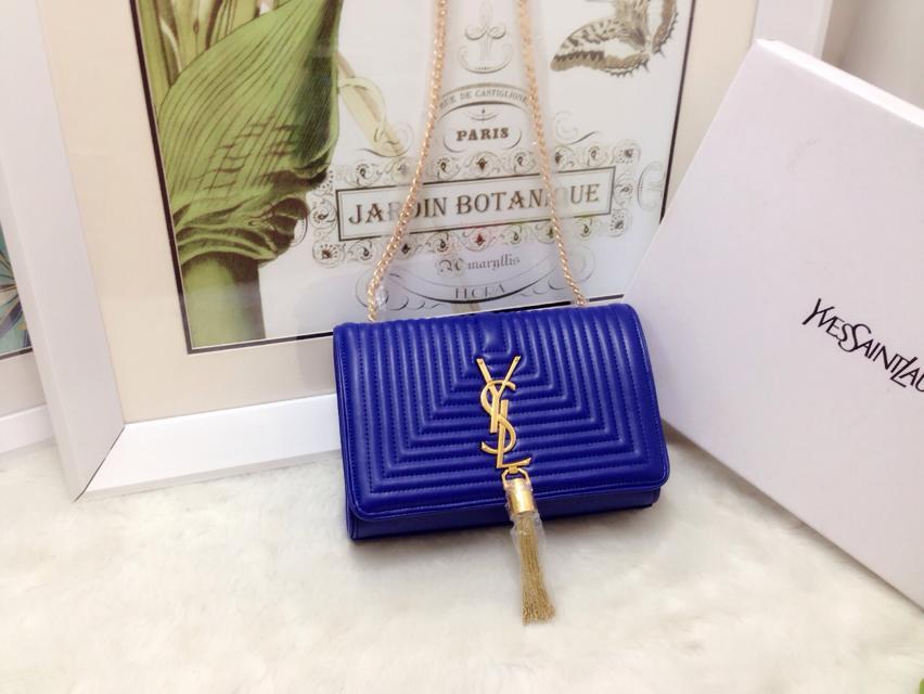 S/S 2015 Saint Laurent Bags Cheap Sale-Classic MONOGRAM SAINT LAURENT Tassel Satchel in Royal Blue Matelasse Leather