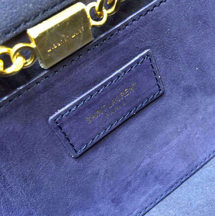 2015 New Saint Laurent Bag Cheap Sale- Classic Monogram Saint Laurent Tassel Satchel in Blue Suede Leather - Click Image to Close