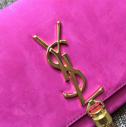 2015 New Saint Laurent Bag Cheap Sale- Classic Monogram Saint Laurent Tassel Satchel in Rose Suede Leather - Click Image to Close