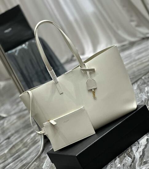 2023 cheap Saint Laurent E/W Shopping Bag in white Leather