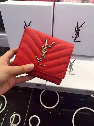 2015 New Saint Laurent Bag Cheap Sale-YSL Wallet in Red Matelasse Grained Leather
