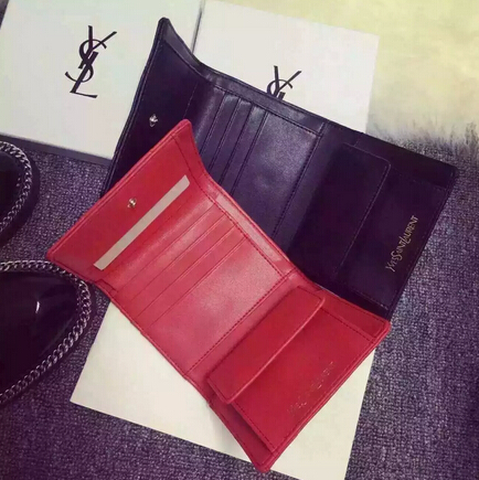 2015 New Saint Laurent Bag Cheap Sale-YSL Wallet in Red Matelasse Grained Leather - Click Image to Close