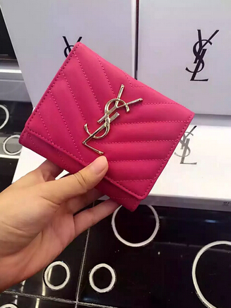 2015 New Saint Laurent Bag Cheap Sale-YSL Wallet in Rose Matelasse Grained Leather - Click Image to Close