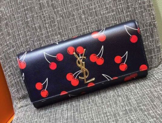 2015 New Saint Laurent Bag Cheap Sale- YSL Cherry Design Clutch in Black Calf Leather Y0602B - Click Image to Close