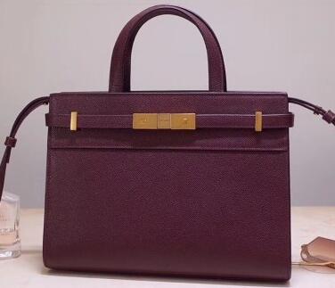 2020 Saint Laurent Manhattan Mini Tote Bag in Grained Leather 593742 burgundy