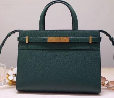 2020 Saint Laurent Manhattan Mini Tote Bag in Grained Leather 593742 Green