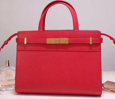 2020 Saint Laurent Manhattan Mini Tote Bag in Grained Leather 593742 RED