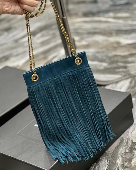 2022 Saint Laurent Grace Small Chain Bag in Sea Turquoise Suede