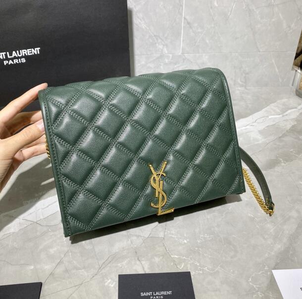 2021 Saint Laurent Becky Small Chain Bag in Dark green leather