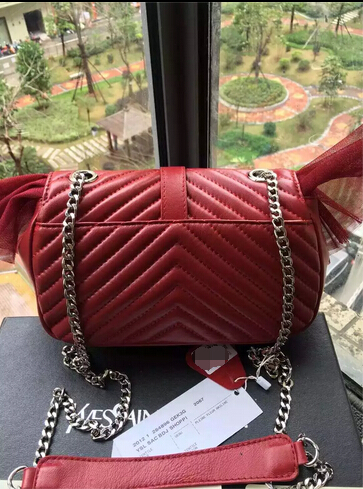 Limited Edition!2016 Saint Laurent Bags Cheap Sale-Saint Laurent Classic Large Baby Monogram Punk Chain Bag in Red Matelasse Leather and Tulle - Click Image to Close
