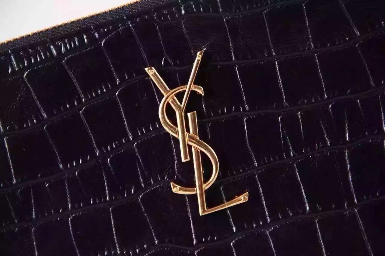 2016 New Saint Laurent Bag Cheap Sale-Saint Laurent Classic Clutch in Black Crocodile Embossed Leather with Gold "YSL" - Click Image to Close